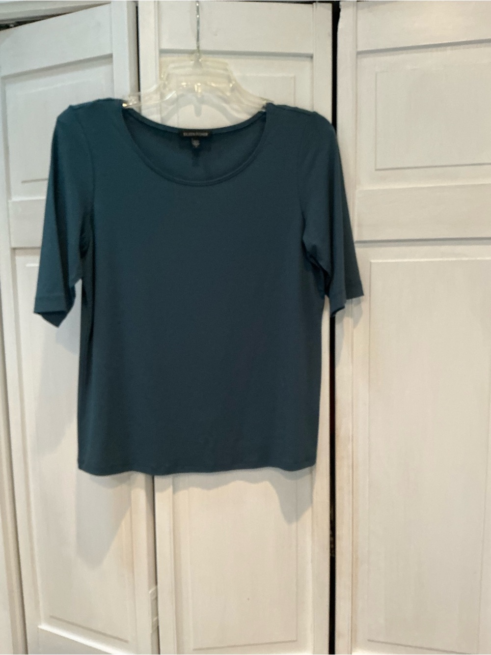 Eileen Fisher Teal Scoop Neck Short Sleeve Top